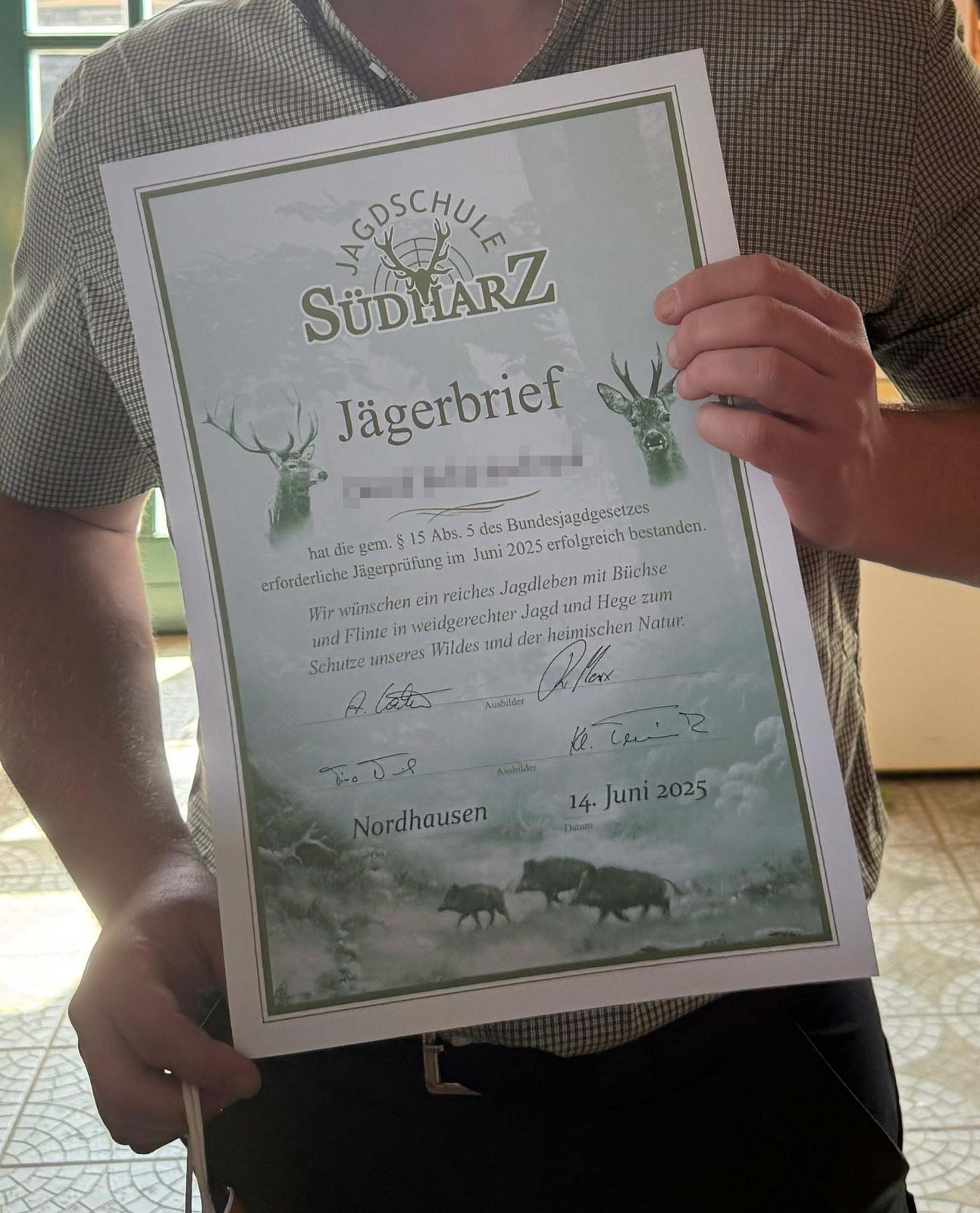Jägerbrief nach bestandener Prüfung